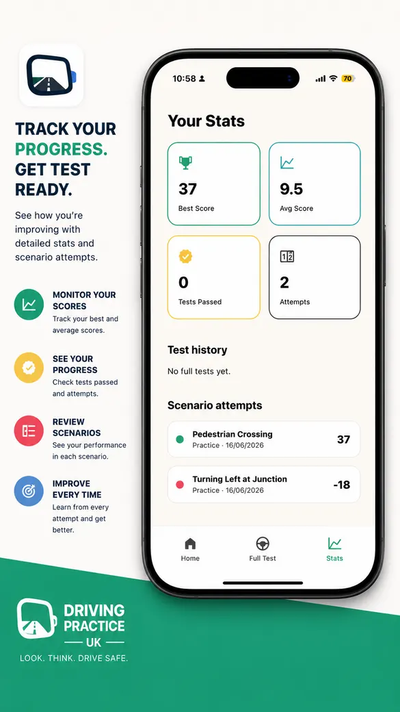 Stats screen showing scores and history